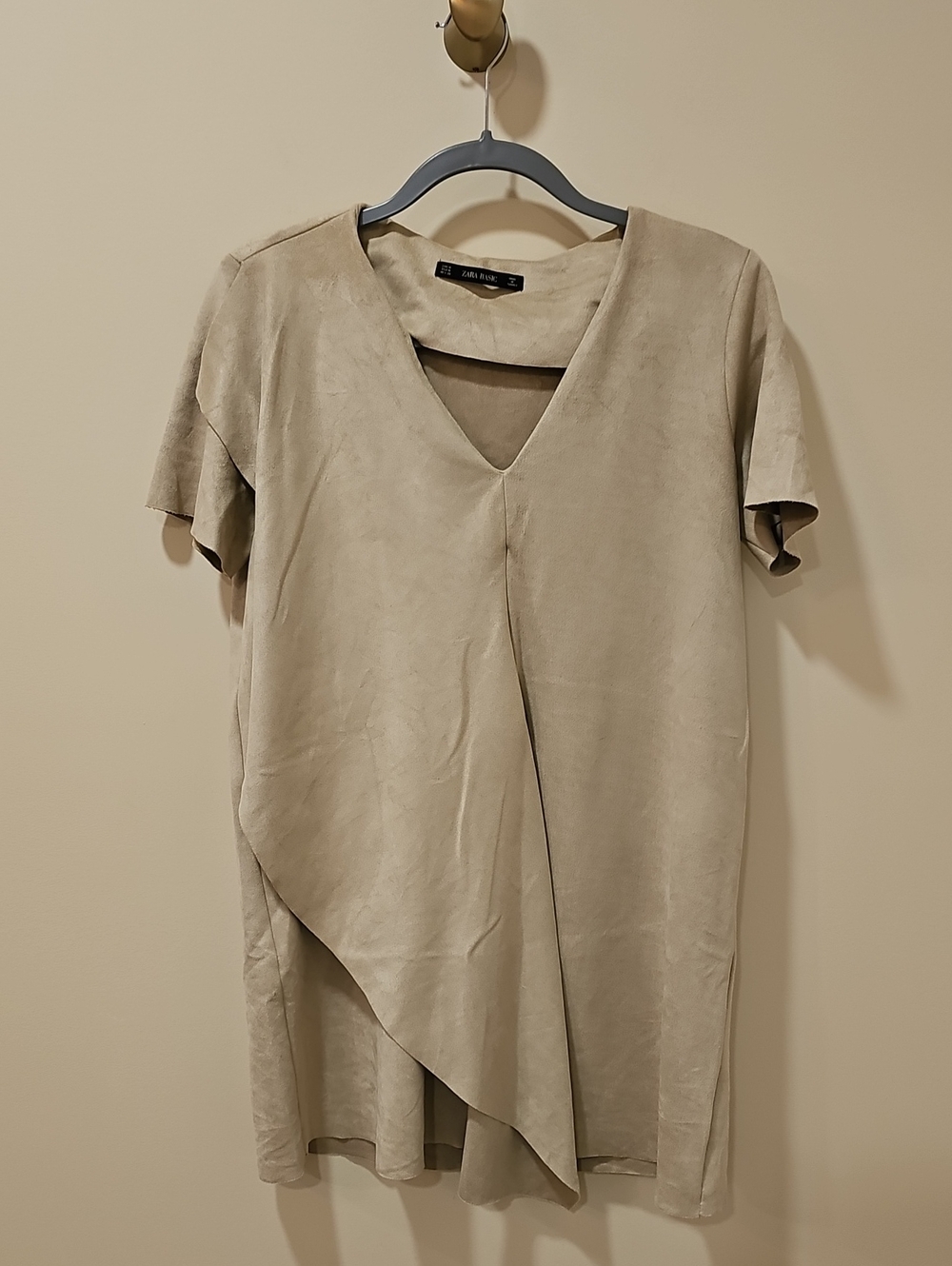 Zara V-Neck Asymmetrical Dress In Beige, Medium